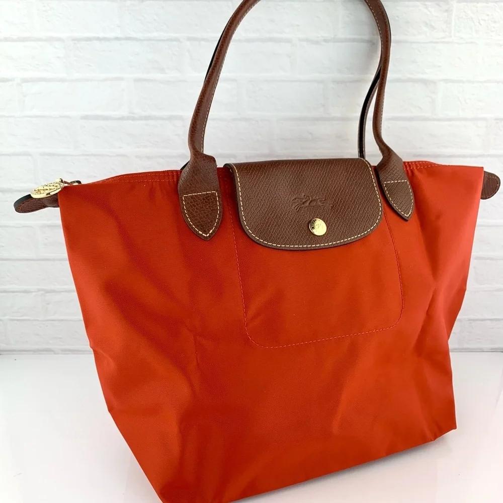 Longchamp Orange Nylon & Brown Leather Tote - Picture 2 of 16